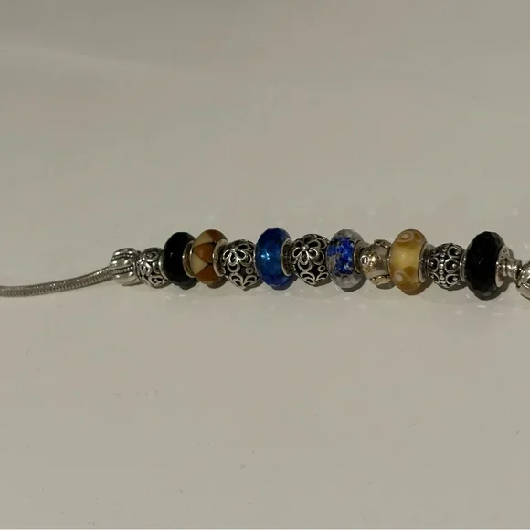 Pandora Silver Charm Bracelet with Blue and Black Beads - Picture 4 of 8